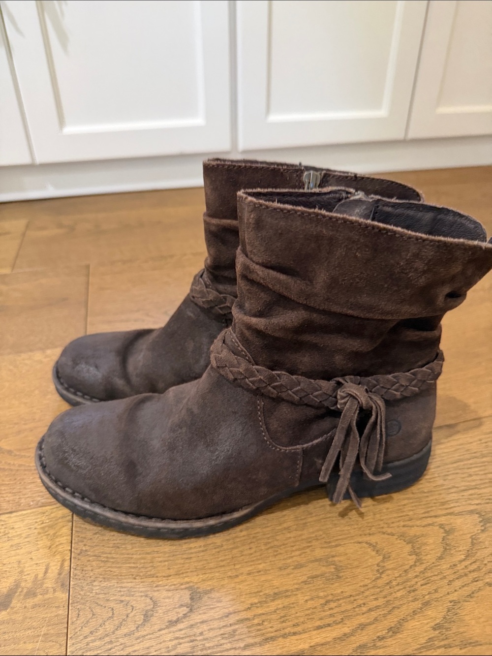 Born Kids Dark Brown Suede Braided Ankle Boots - Picture 6 of 9